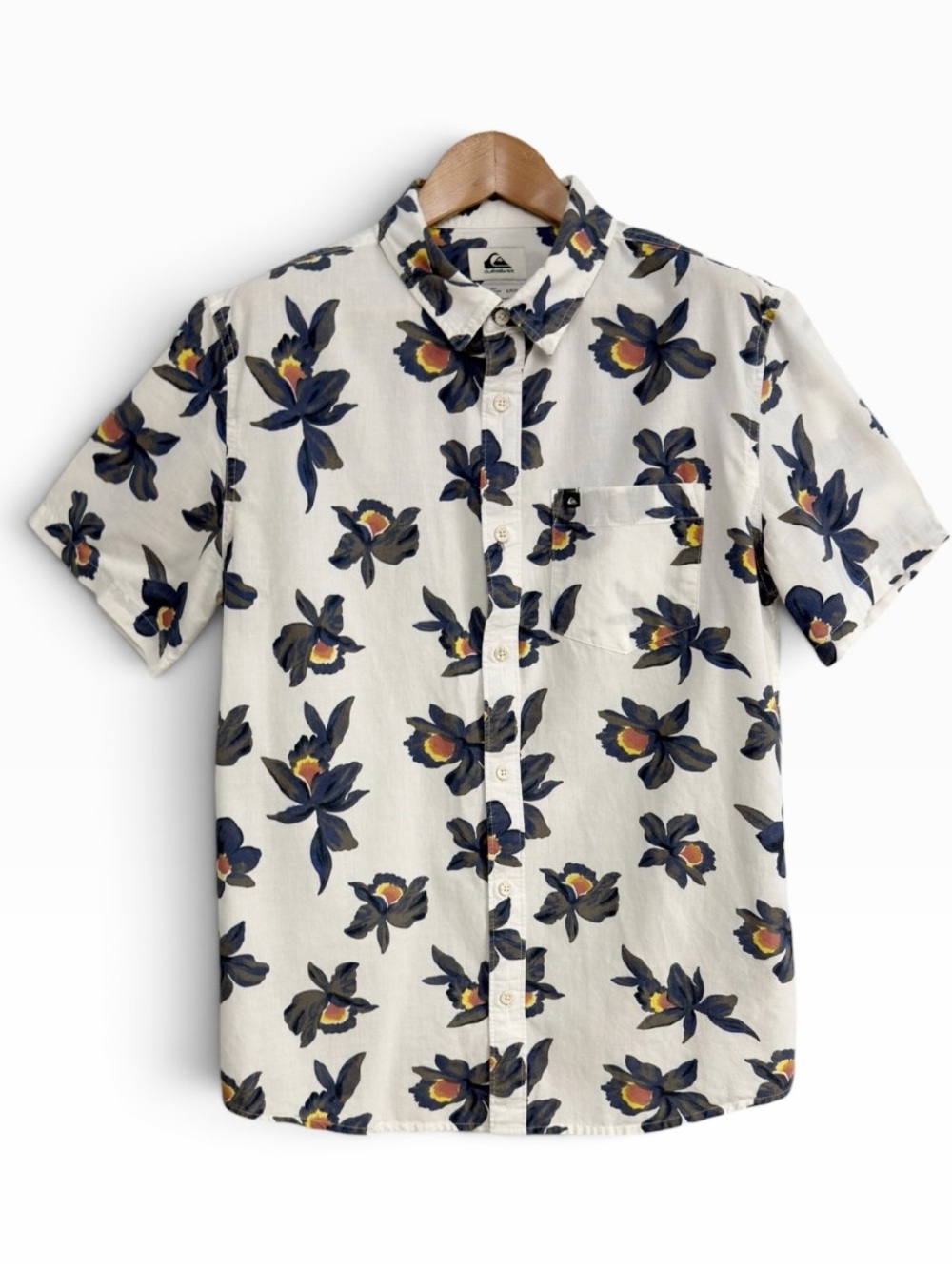 Quiksilver Mystic Sessions Mens S White Floral Orchid Print Short Sleeve Shirt